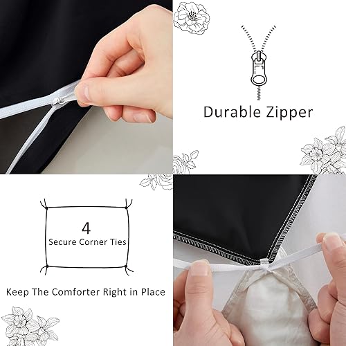 Miniatura 5 de Sufdari Juego de funda de edredón tamaño King, juego de funda de edredón de 3 piezas, ultra suave y transpirable, con cierre de cremallera y lazos