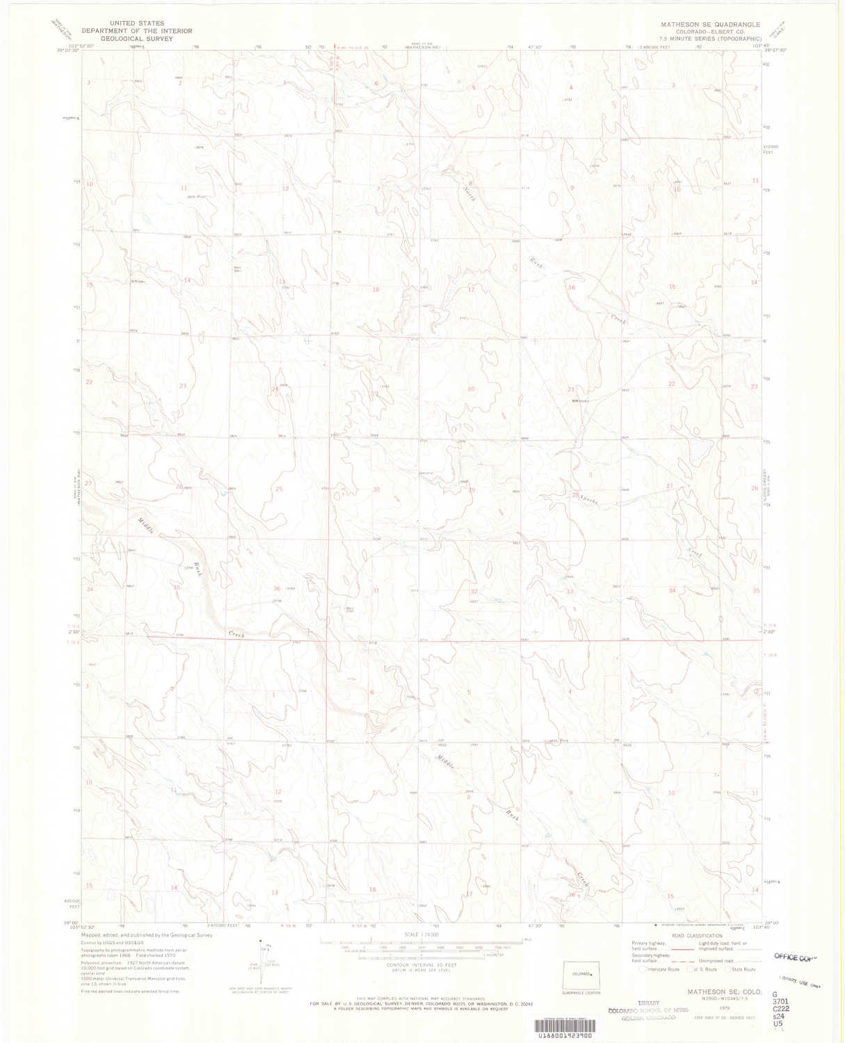 YellowMaps Matheson SE CO topo map, 1:24000 Scale, 7.5 X 7.5 Minute, Historical, 1970, Updated 1973, 27.2 x 22.1 in - Polypropylene