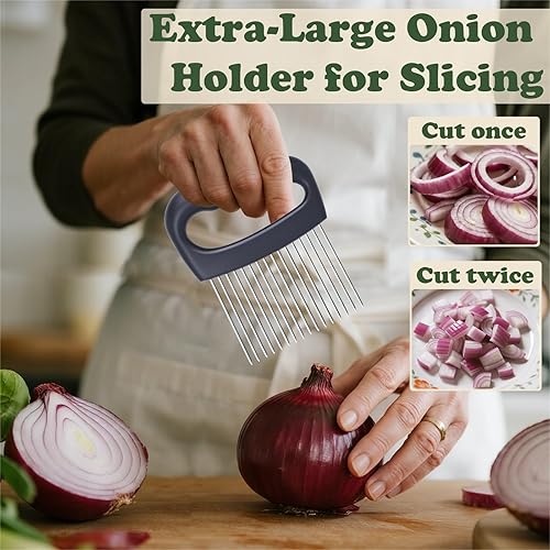 Miniatura 3 de Soporte de cebolla extra grande para rebanar, cortador de verduras de cebolla, cortador de tomate extragrande con 16 agujas largas, picador de