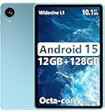 Tablet, Android 15 Tablets with 10.1 inch HD Display, 12GB RAM + 128GB Storage 1TB Expand, Octa-Core Processors, 6000mAh, Widevine L1, GPS, Dual Camera, WiFi 5, BT5.0 (Blue)