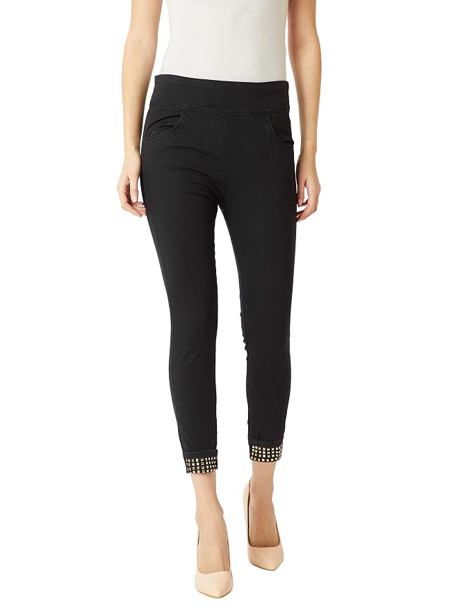 Miss Chase Women's High Rise Embellished Denim Jeggings Jeans