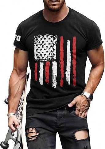 Mens 4th of July Tshirt USA Flag Shirts Patriotic Shirt Casual Top