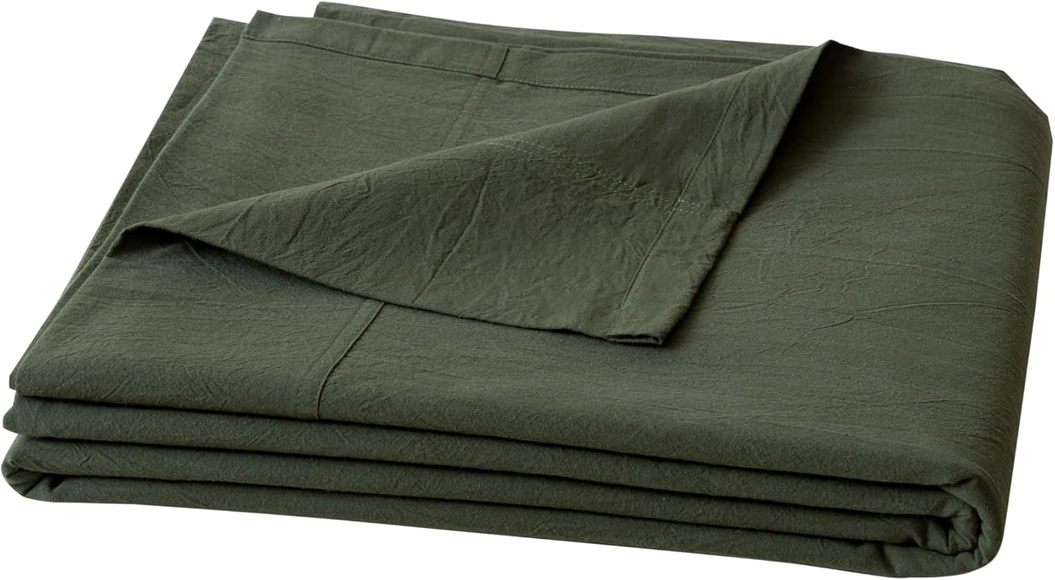 BESTOUCH Flat Sheet Only 100% Washed Cotton Linen Feel Wrinkle-Free, Fade-Resistant, Stain-Resistant, Bed Top Sheet, Solid Olive Green King