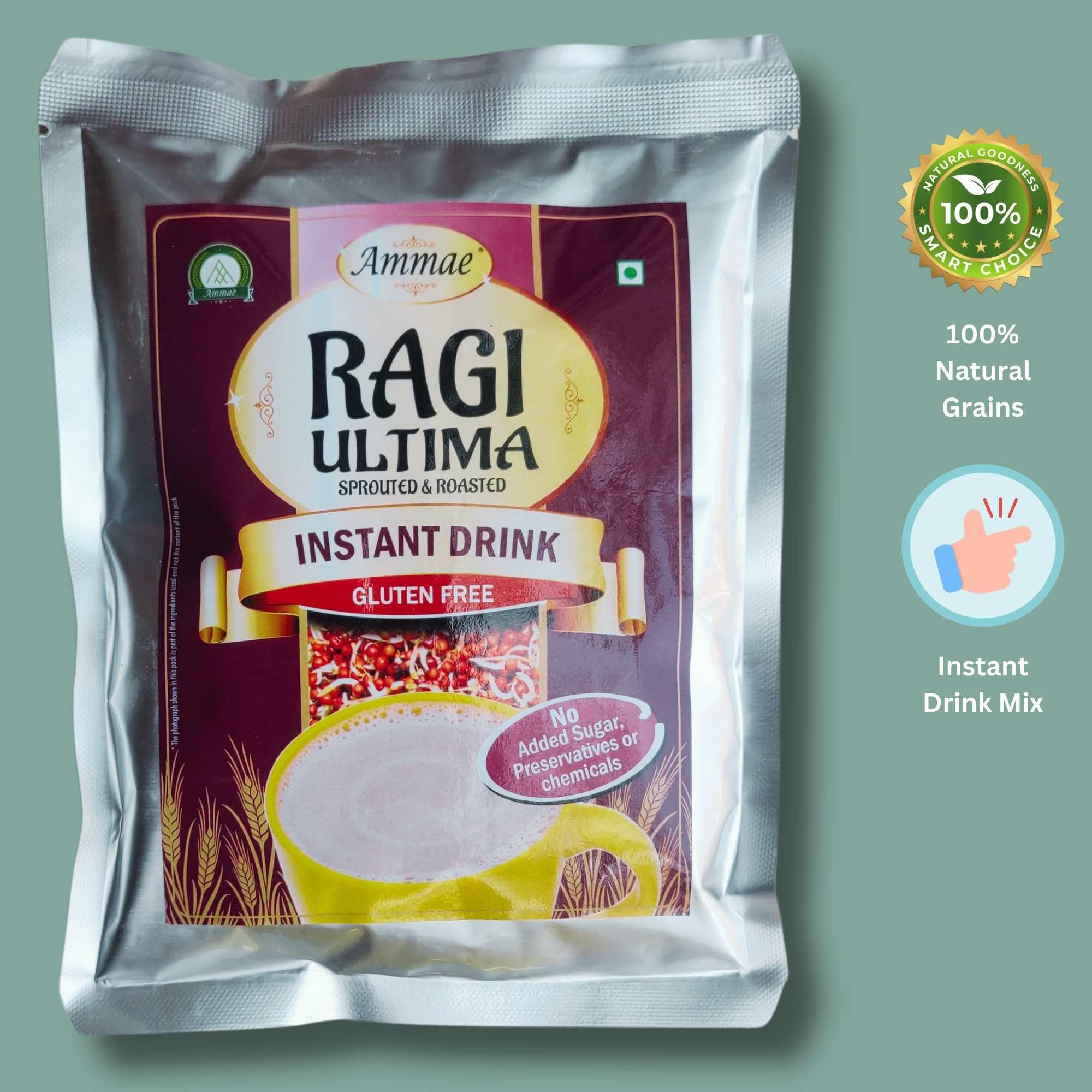 Ammae Instant Malted Drink mix Ragi Ultima, 400g, Sprouted & Roasted Ragi with Roasted gram | No Sugar | No Salt | No Milk | No Preservatives & Chemicals - Image 6 thumbnail