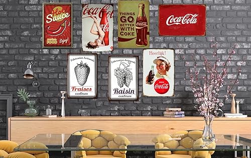 Miniatura 6 de Cartel de metal retro de hojalata para decoración de pared, diseño de coca cola, las cosas van mejor con Coca-Cola, para pub, restaurantes,