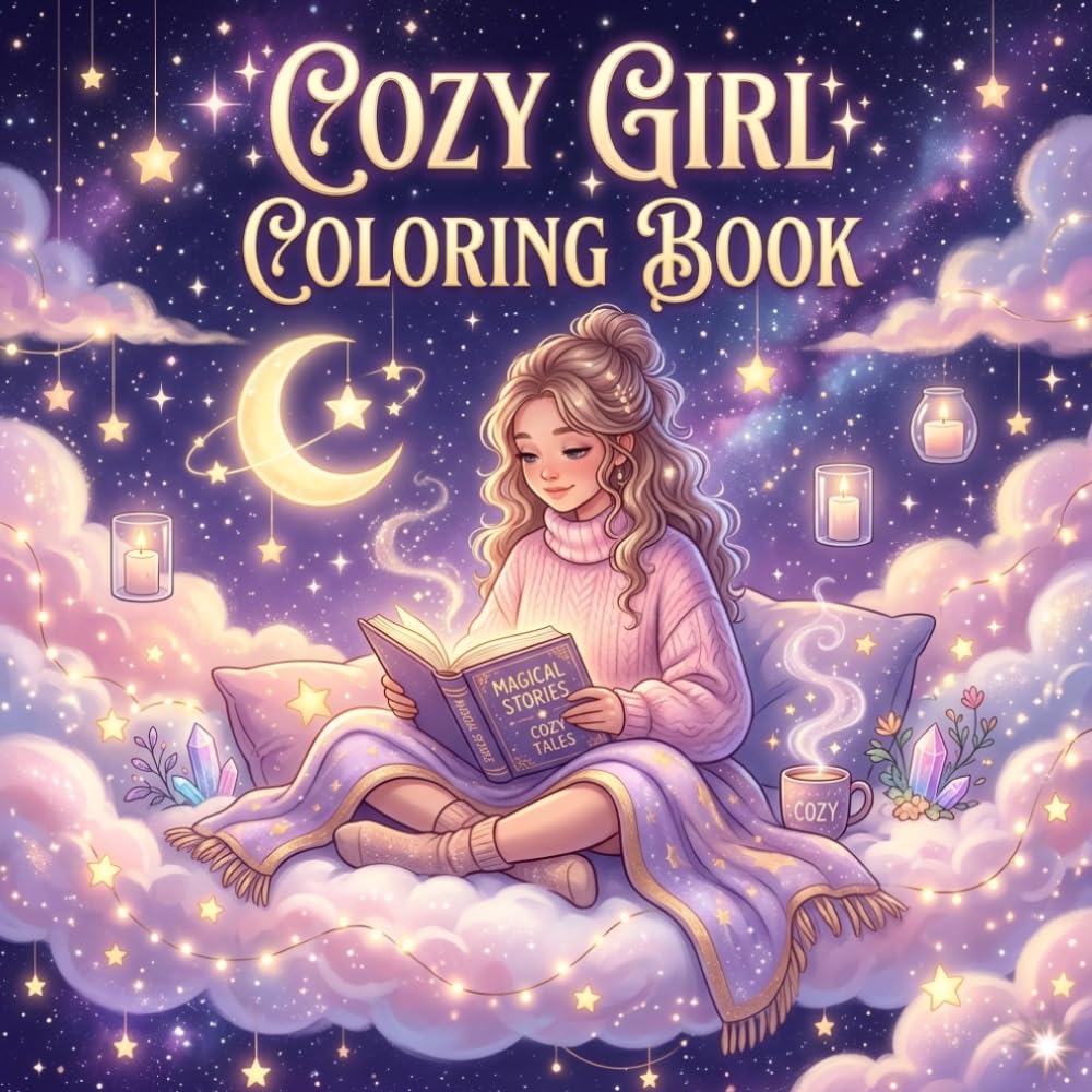 Cozy Girl Coloring Book: Size 8.5*8.5 | Pages 104 | 50 Adorable Cozy Scenes for Relaxation and Stress Relief | Teens & Adults | Color Test Page Included