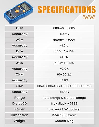 Miniatura 9 de Multímetro digital ACDC Amp Ohm Resistencia de voltaje Continuidad Capacitancia Diodo HFE Temp Tester AMT32