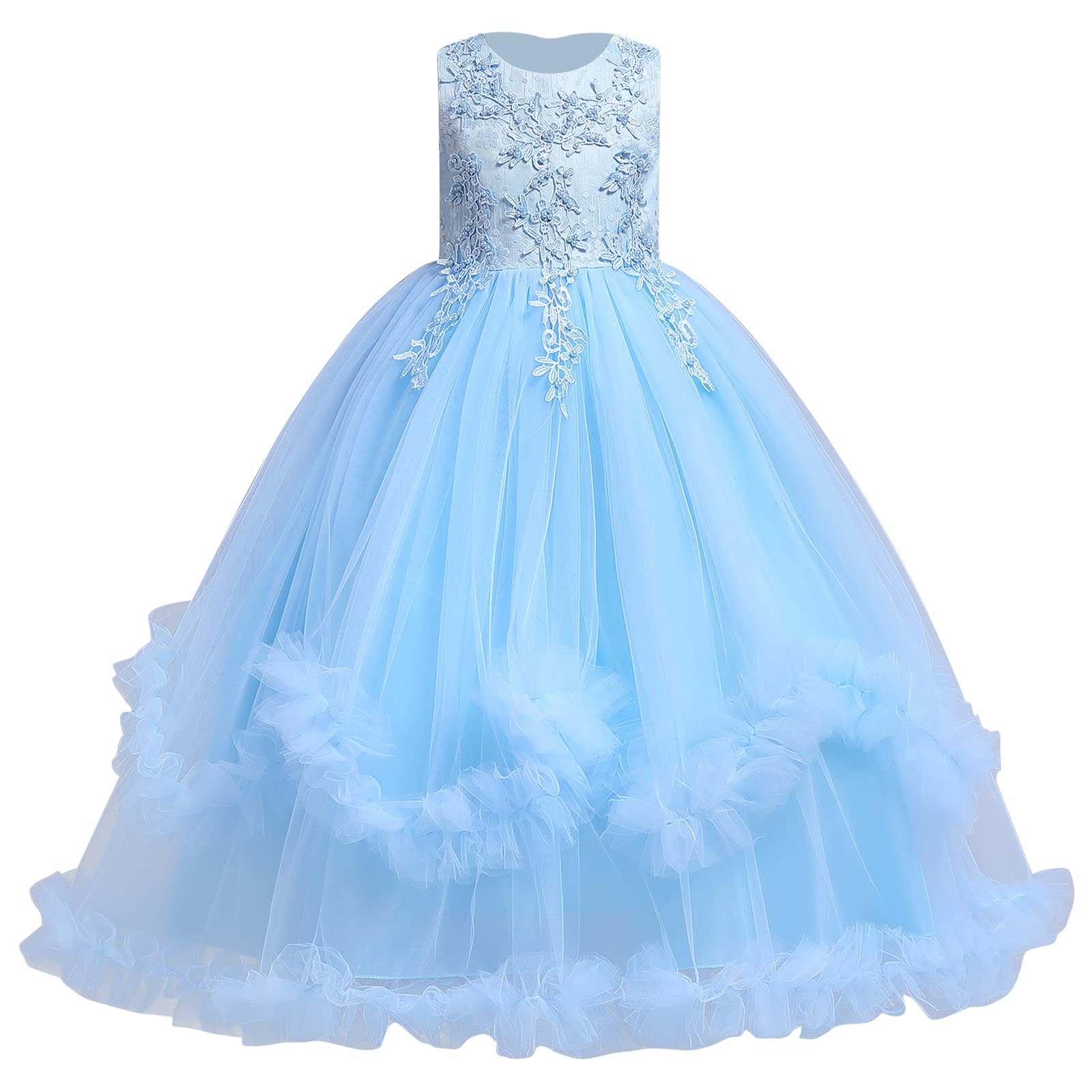 Vestito lungo ricamato con fiori rosa per bimba damigella