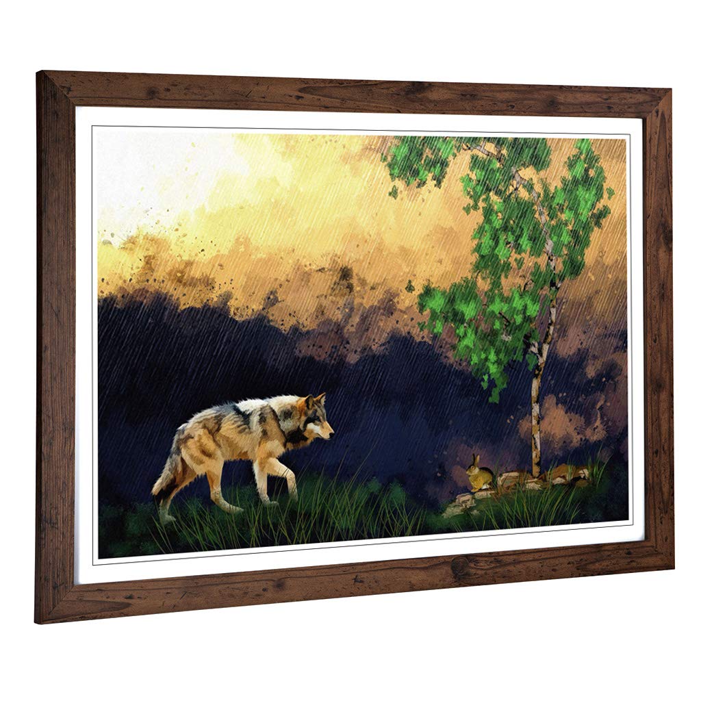 Big Box Art Framed Print of Abstract Wolf (6) Design | Wall Art Picture | Home Decor for Kitchen, Living, Dining Room, Lounge, Bedroom, Hallway, Office, Walnut, A2 / 24.5x18 Inch / 62x45cm