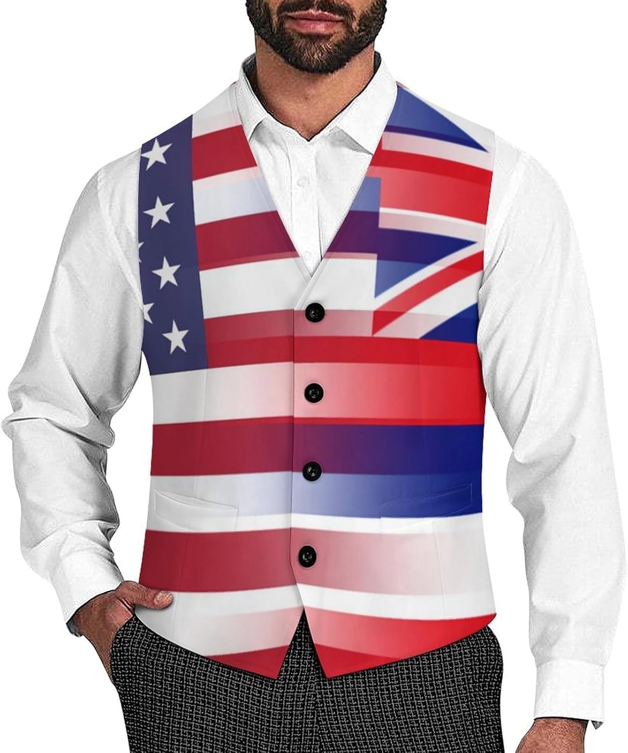 U.S.A. Hawaii State Flag Suit Vest for Men Casual Business Tuxedo Slim Fit Suit Vests Lightweight Waistcoat