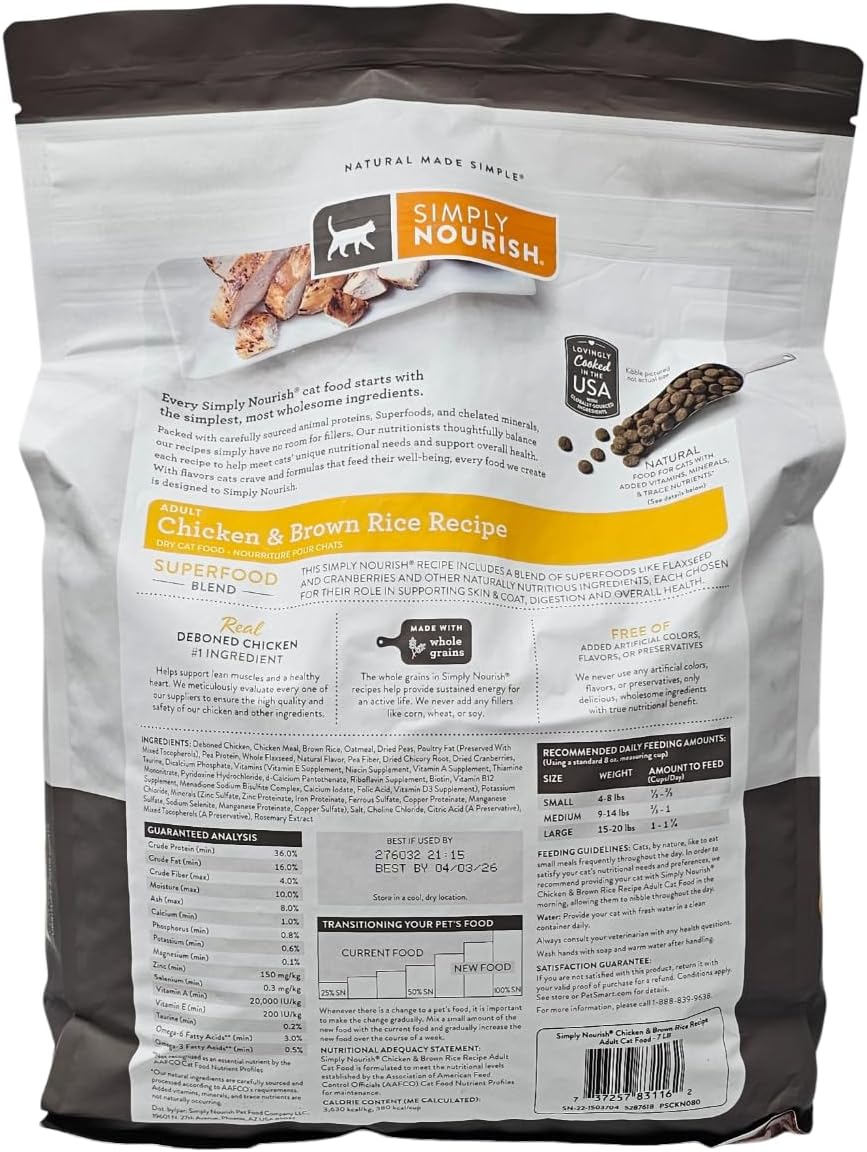 SIMPLY NOURISH Adult Chicken and Brown Rice Dry Cat Food, 7 Pound Bag