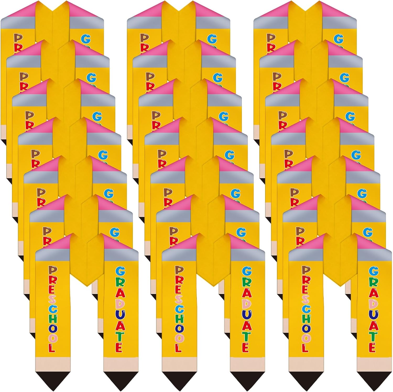Mepase 24 Pcs Preschool Pencil Graduation Stole Satin Graduation Sash Double Layer 49" Pre K Grad Honor Sash 2026 for Kid Student