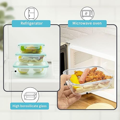 Miniatura 6 de Juego de 3 recipientes de almacenamiento de alimentos de vidrio sellados, reutilizables, para despensa, cocina, contenedor de almacenamiento de