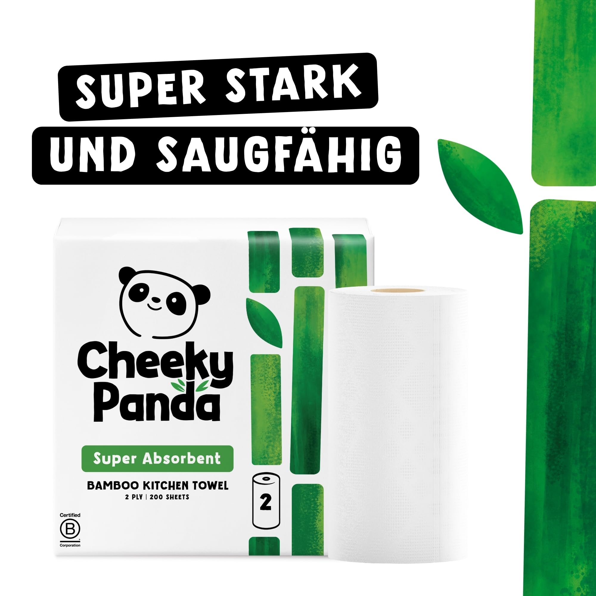 The Cheeky Panda Essuie tout Gros Rouleau | Bambou | 2 épaisseur | 1000 Feuilles | 10 Unités | Ultra Absorbant et écologique