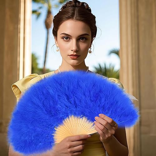 Miniatura 33 de Abanico de mano de plumas, abanico de plumas de marabú de estilo vintage de los años 20, ventilador de plumas de mano plegable para espectáculos