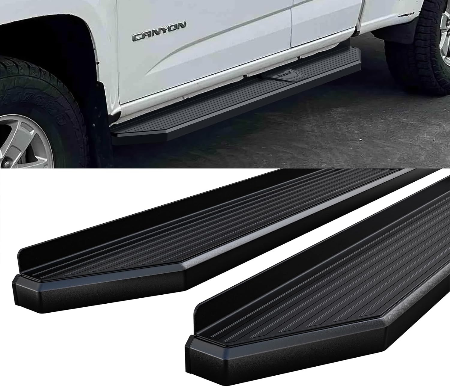 HD Ridez Flat Style Running Board Black Compatible with Chevy Colorado GMC Canyon 2015-2022 Extended Cab (Side Steps Side Bars)