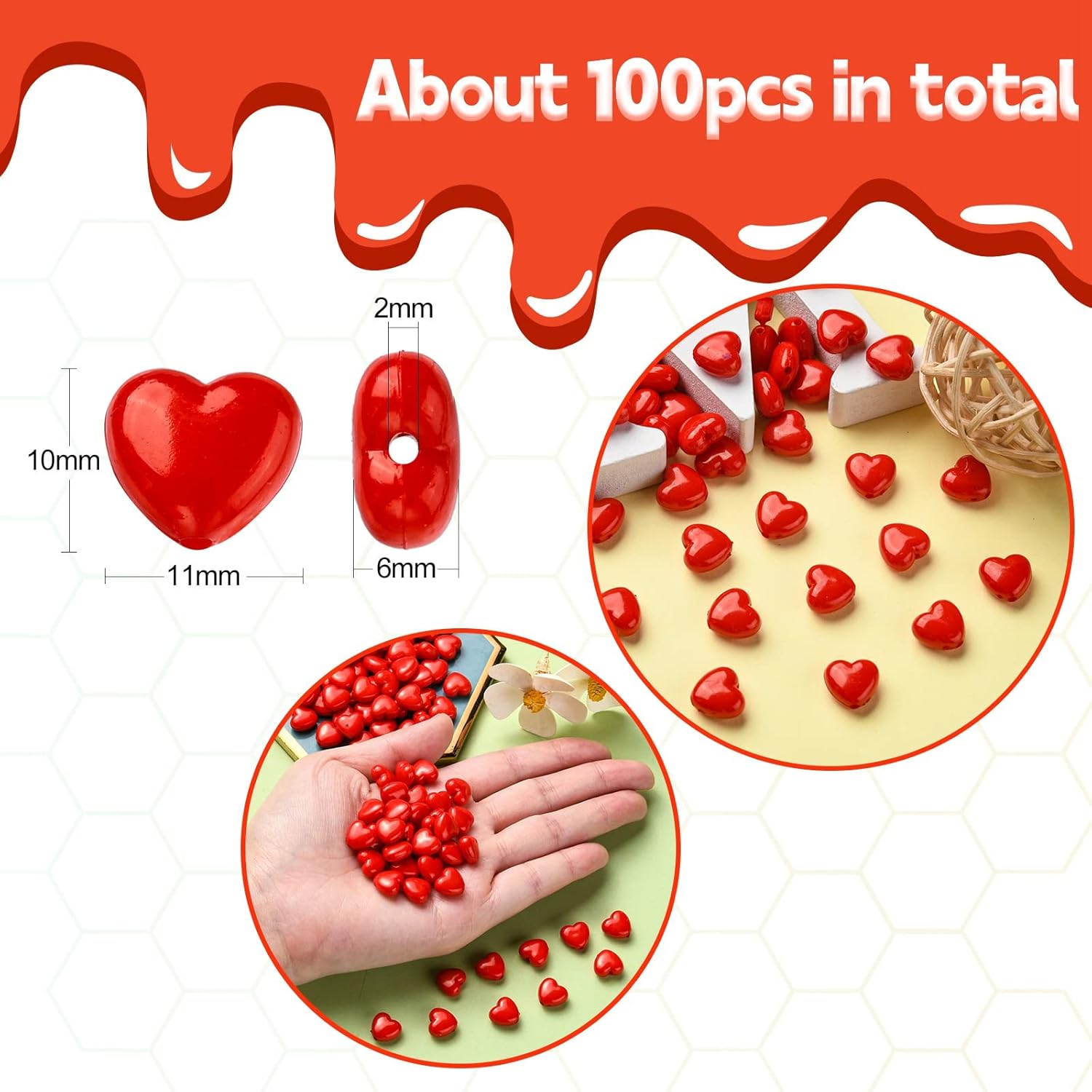 KitBeads 100pcs Acrylic Love Heart Beads Mini Opaque Red Heartt Shaped Accessories Romantic Valentine's Day Loose Bead for Jewelry Making Bulk - Image 2