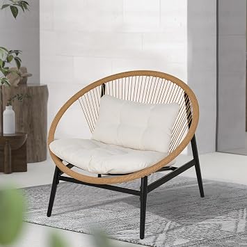 Grand patio 1-Piece Wicker Outdoor Chair, Patio Oversized Chair with Beige Cushion, Outdoor Furniture Set for Porch Balcony Deck Garden