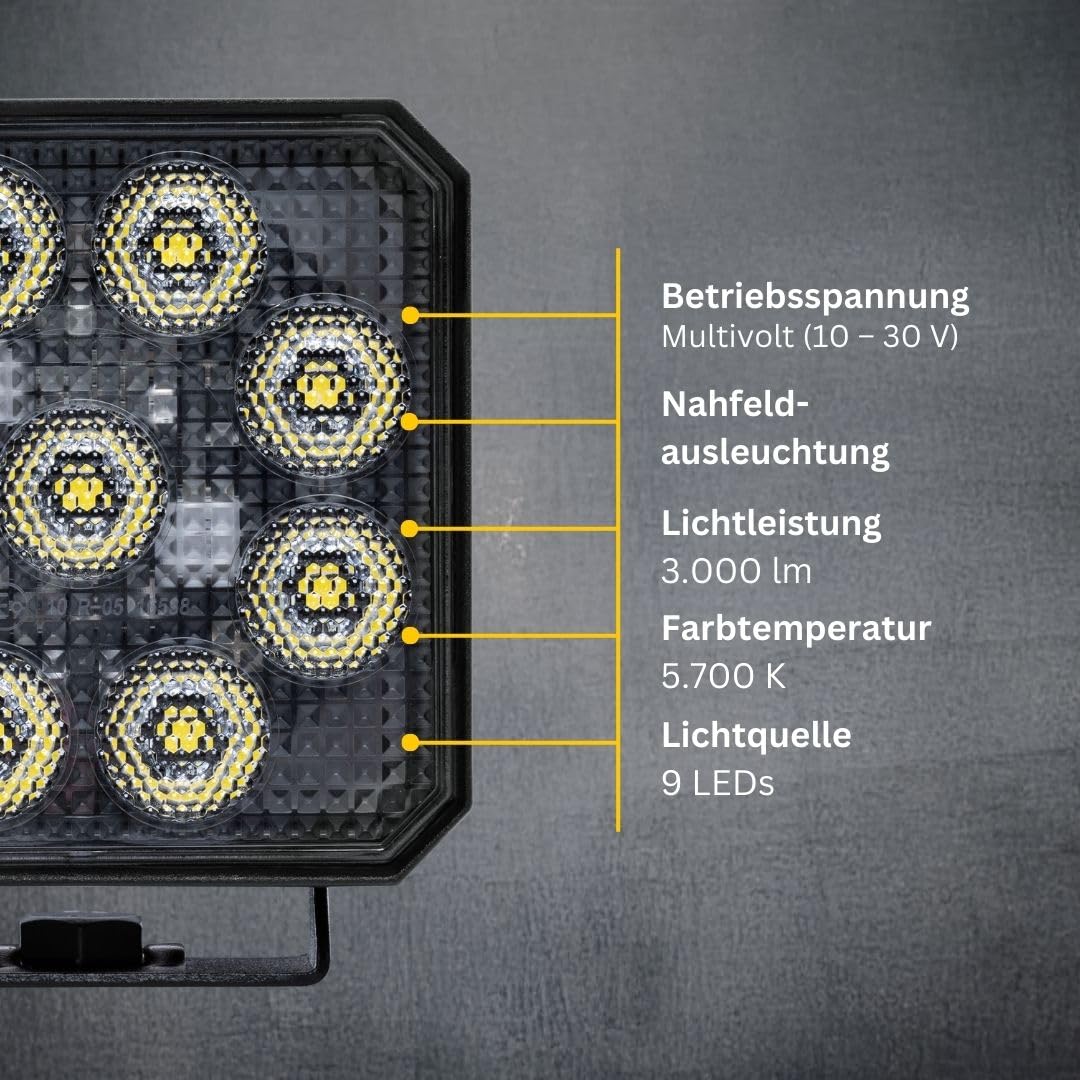 HELLA Valuefit TS3000 LED Arbeitsscheinwerfer 12V - 24V 3000 echte Lumen Nahfeldausleuchtung starke Lichtleistung in kompaktem Design Offroad LED Scheinwerfer für Traktor LKW SUV ATV - 1GA 357 112-002