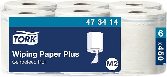 Tork 473414 Multipurpose Wiping Paper Towels/Paper Rolls Suitable for M2 Centrefeed System Big Dispensers/White / 6 x 150.7m / Ø 18cm