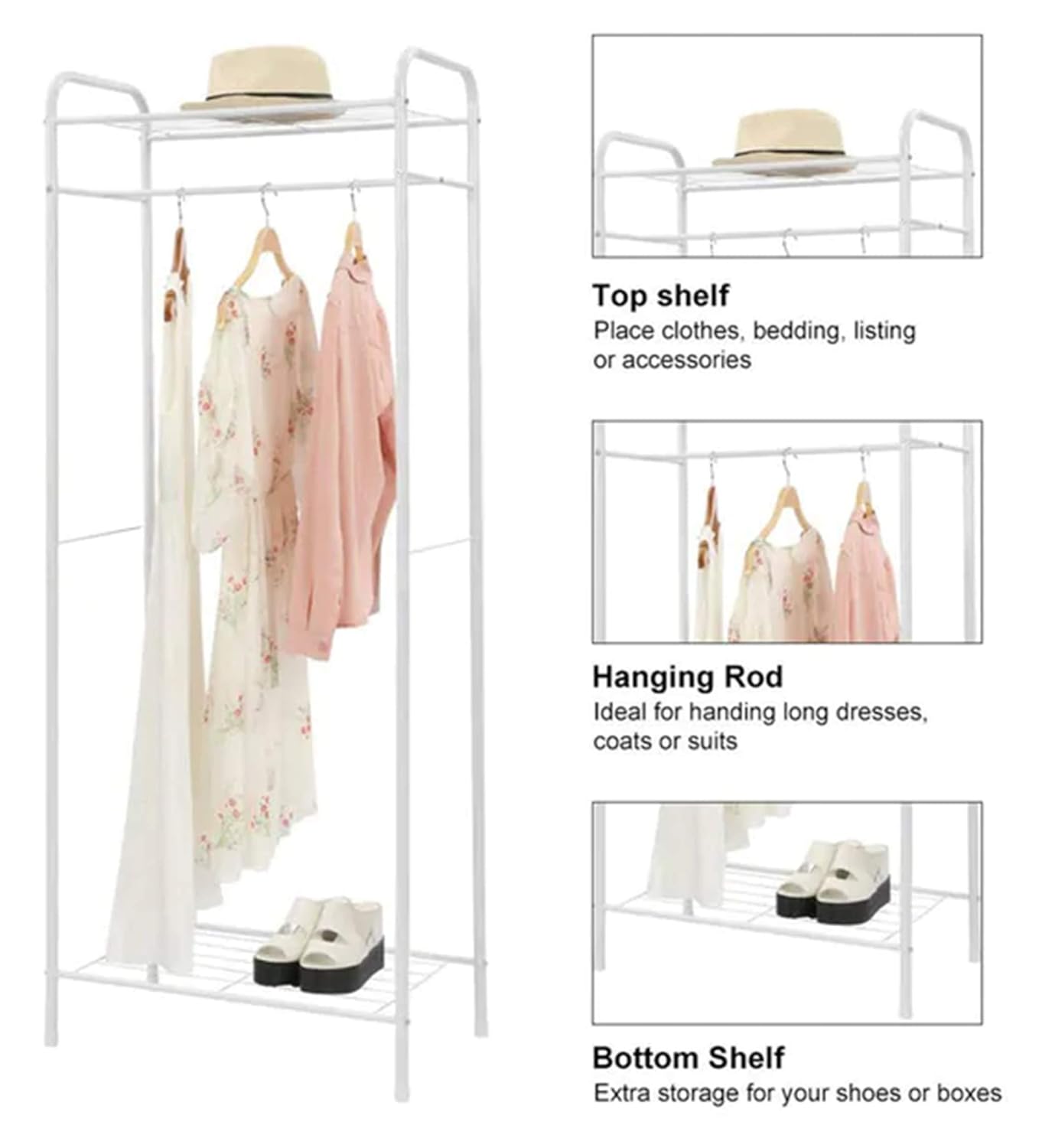 Lukzer Garment Stand with Top and Bottom Shelves Coat Hanging Rack Free Standing Storage Organizer Clothes Display Rack for Showrooms Closet Organizer (White / 163 x 60 x 35 cm) offers donot miss 5 Lukzer Garment Stand with Top and Bottom Shelves Coat Hanging Rack Free Standing Storage Organizer Clothes Display Rack for Showrooms Closet Organizer (White / 163 x 60 x 35 cm) offers donot miss