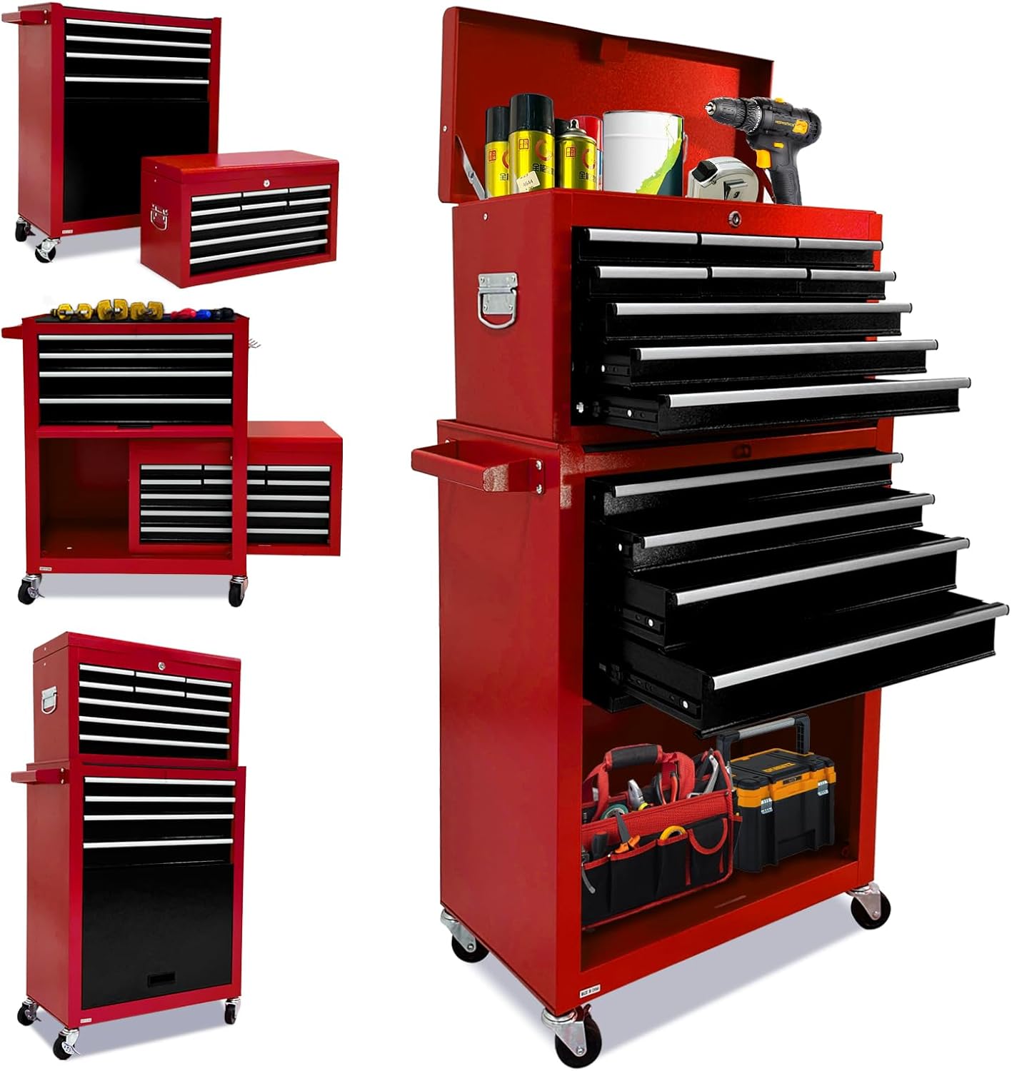 Rolling Tool Chest,13-drawer Tool Box Organizer with Wheels,Large Tool Storage Cabinet with Sliding Drawers,High Capacity Tool Chest with Locking System (Black)