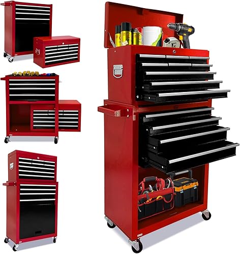 Caja de herramientas con ruedas de 13 cajones, organizador de caja de herramientas con ruedas, armario de almacenamiento de herramientas grande con