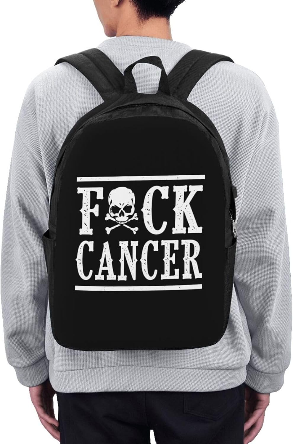 Fuck Cancer Skull & Crossbones Travel Laptop Backpack Bag with USB Charging Port 17 Inch Computer Business Backpacks for Women Men Work College Funny Gift,Casual Daypack,Black image 5