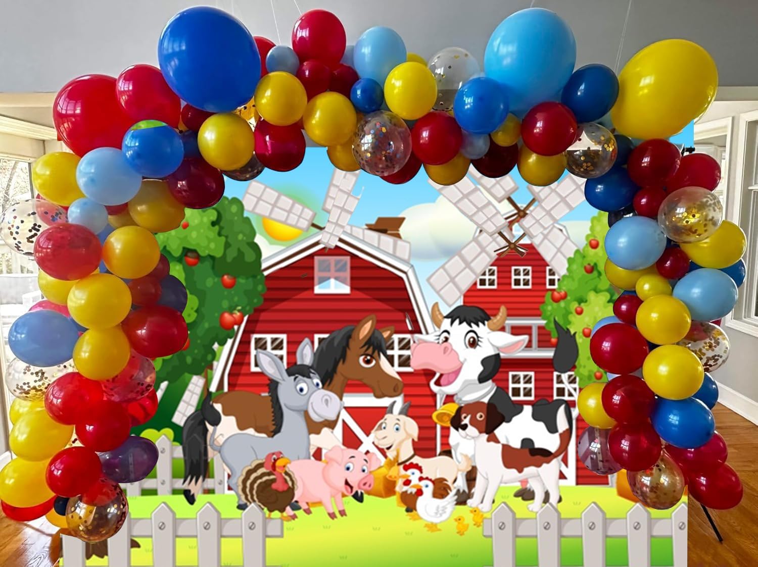 Farm Backdrop 10x8ft Cartoon Red Barn Farm Animal Theme Baby Shower Birthday Photography Background for Party Decorations Studio Photo Booth Props