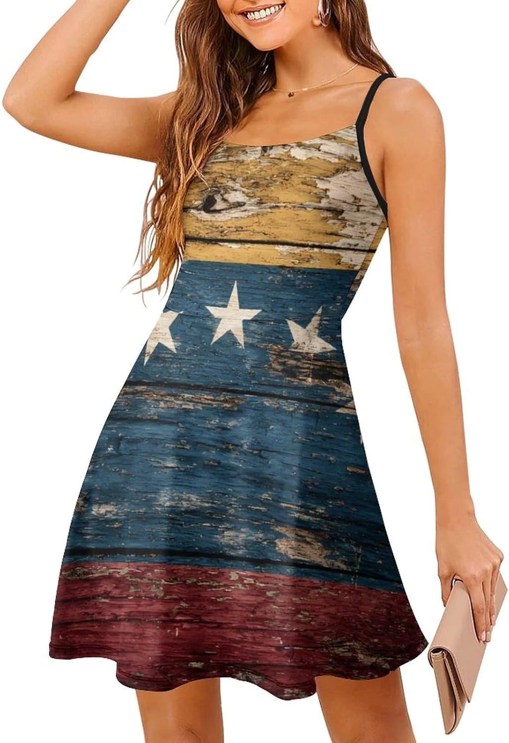 Venezuelan Flag Short Cami Dress for Women Adjustable Spaghetti Strap Flowy Sundress Beach Vacation