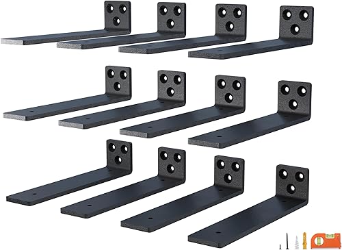 Miniatura 9 de Soportes flotantes de 6 pulgadas, soporte oculto resistente para pared, repisa, estanterías, acero recubierto de polvo negro, paquete de 6