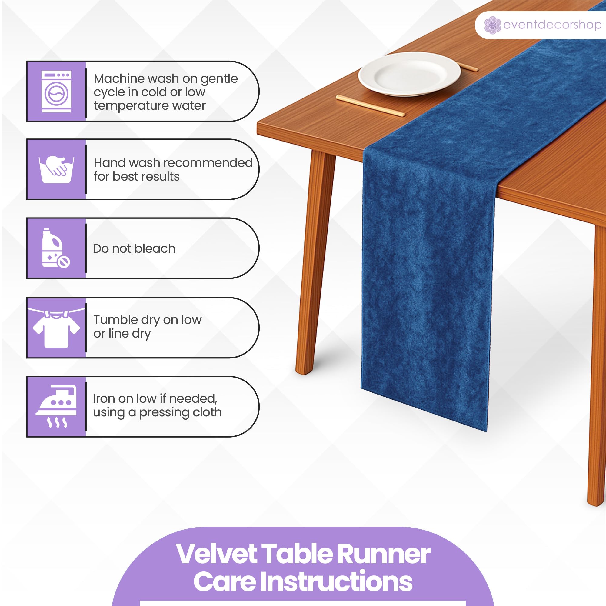 Crushed Velvet Royal Blue Table Runners for Parties and Events, Luxury Long Banquet Table Decor, 33 x 274 cm, Pack of 1 - Image 3