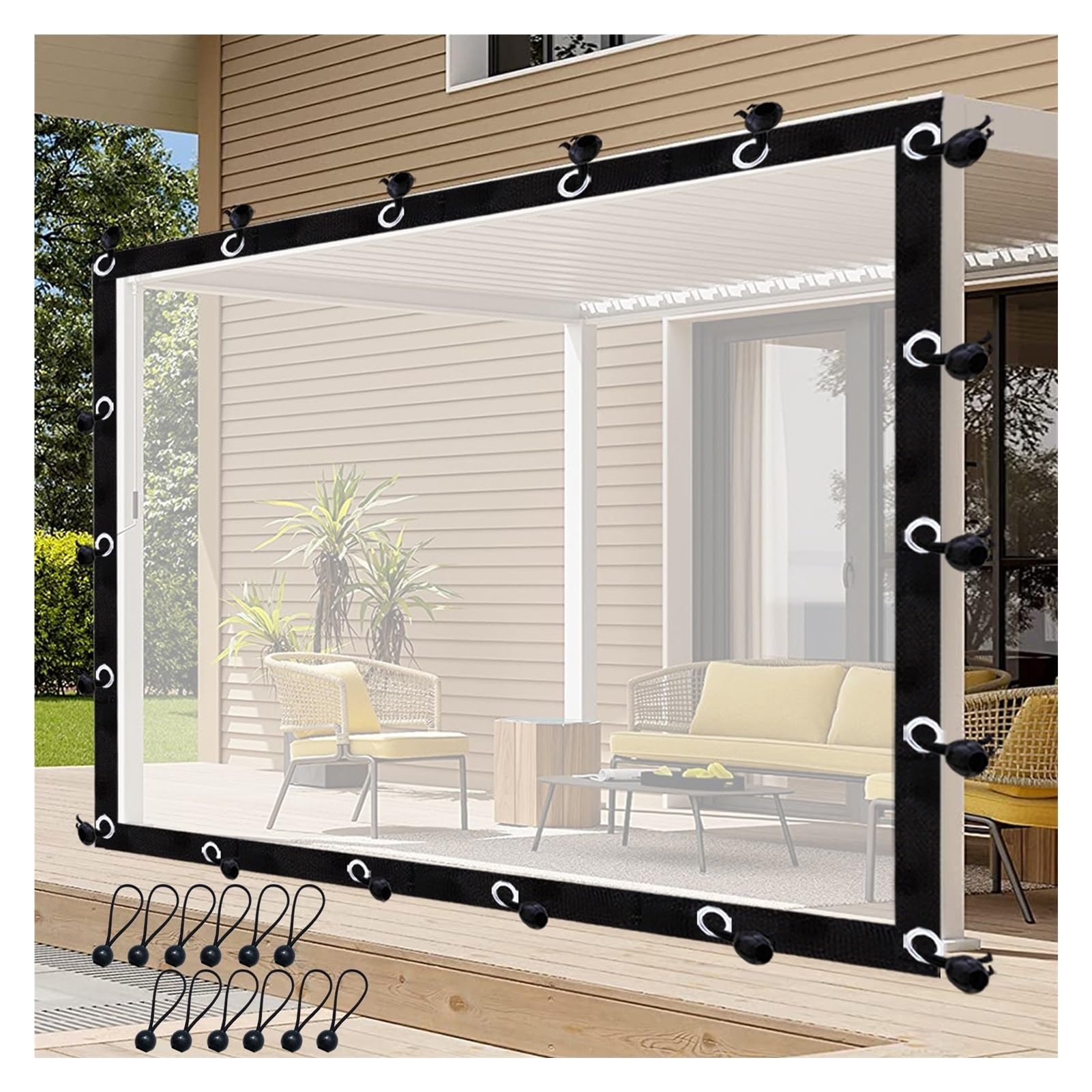 Panneaux de rideaux transparents d'extérieur étanches 4x4,5m avec oeillets