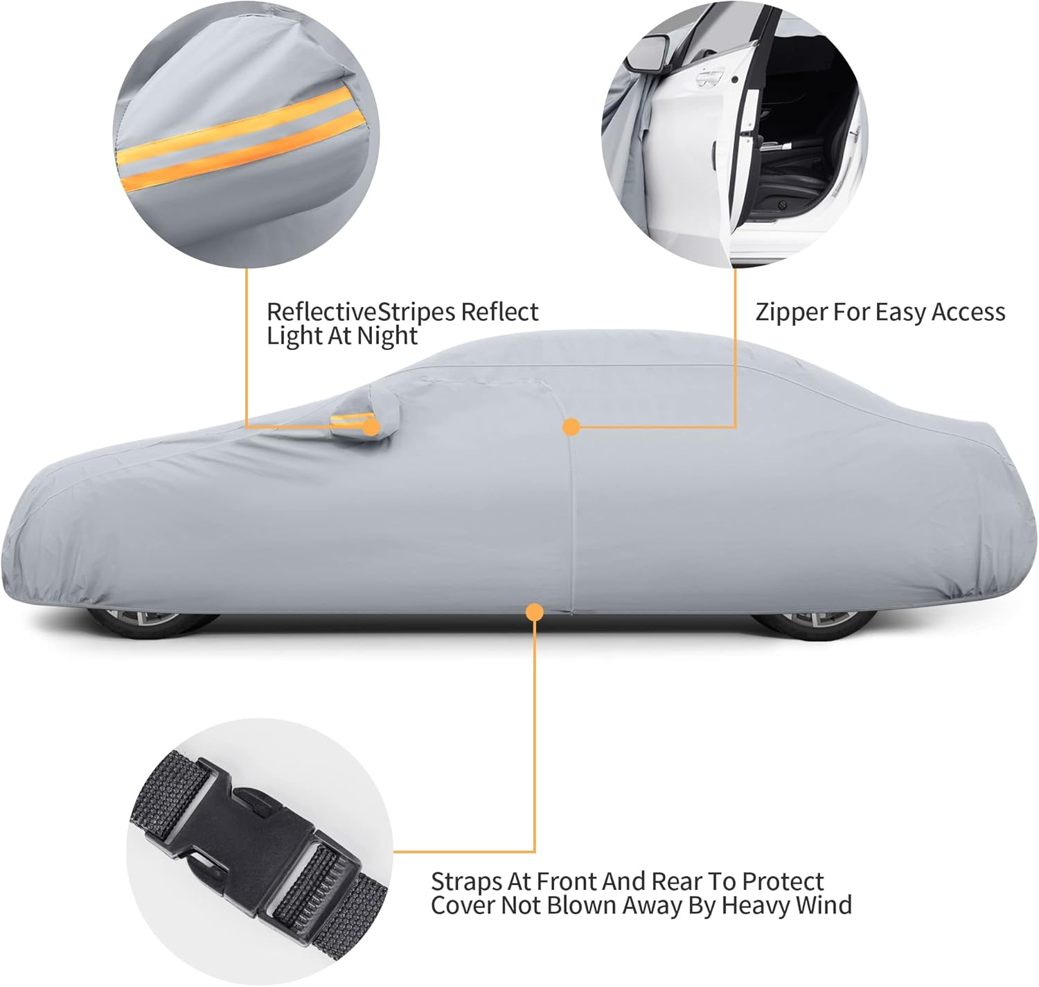 GXT All Weatherproof Car Cover for Outdoor Automobiles, Heavy Duty TPE Fabric Full Protection for Rain Dirty Snow UV and Wind, Universal Fit for Full-Size Sedan 190-209 inch