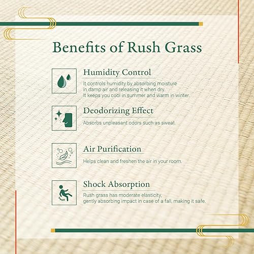 Miniatura 4 de BJDesign Banco cuadrado de tatami y plataforma elevada  Parte superior de césped Igusa Rush de estilo japonés  Blanco de grano de madera, 24 x 24 x