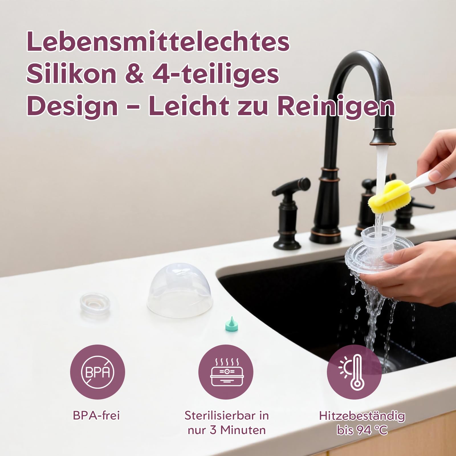 MOMMED Milchpumpe, 27mm Milchpumpe Elektrisch mit 4 Modi & 12 Saugstärken, Eingebautem Nachtlicht & Leckschutz-Design, Inklusive 17/19/21/24mm Flansch-Einsätze