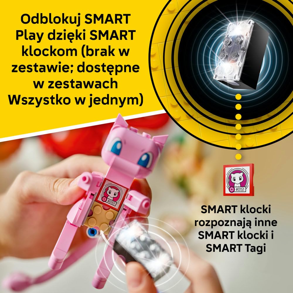 LEGO Pokémon SMART Play: Poszukiwania Mitycznego Mew za pomocą drona 72161 | Interaktywna zabawka z figurką Pokémona z klocków, zestaw kompatybilny, prezent dla dzieci 8+, 3 SMART Tagi, 429 elementów