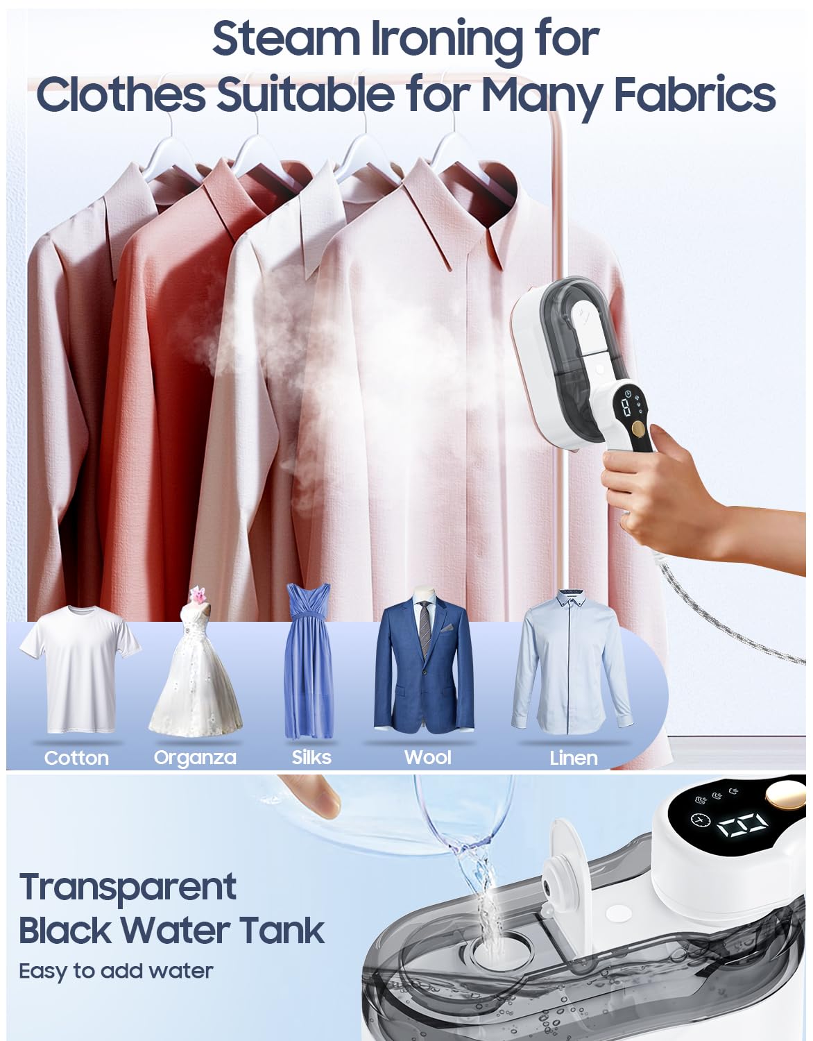 Portable Travel Steamer & Iron – 2-in-1 Steamer Iron, 180° Foldable Handle, 15s Heat-Up, 20min Steam For Clothes, Home & Travel