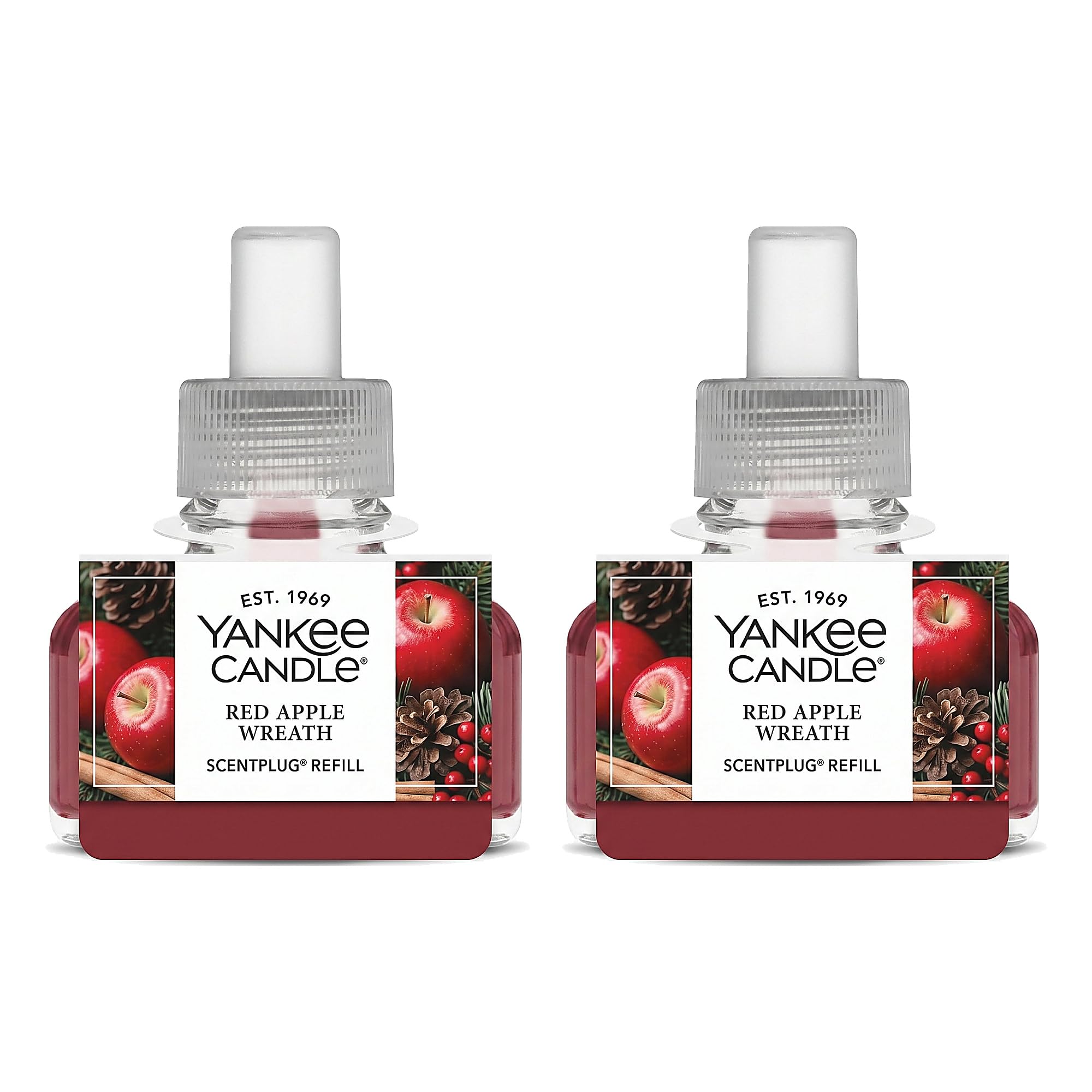 Yankee Candle ScentPlug Refill for Plug in Air Fresheners, Scented Oil Refills, Long Lasting Home Fragrance, Odor Eliminating Fragrance, Red Apple Wreath (Pack of 2)