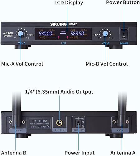 Miniatura 2 de Sistema de micrófono inalámbrico UHF de doble canal, frecuencias ajustables de 2 x 30, sistema de micrófono de solapa y auriculares para reuniones,