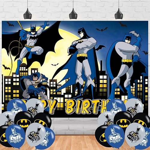 Bat Hero Backdrop 5x3 Vinyl Superhero Super City Birthday Party Supplies Photography Background Picture Photoshoot Cake Table Decor Banner Video Shoot Drapes Poster