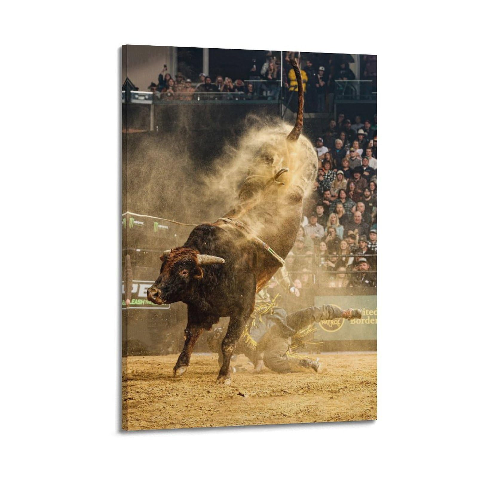 XKUGA Bull Riding Rodeo Poster Raging Bull Bullfighter Modern Decorative Canvas Prints - Ideal Wall Art for Family, Man Cave, Game Room, Boys & Girls Bedroom 20x30inch(50x75cm)