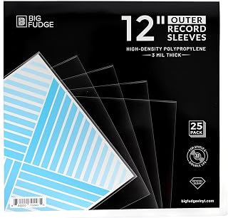 Big Fudge 12" Vinyl Record Sleeves - Outer Sleeves 25 Pack - Crystal Clear High-Density Polypropylene Vinyl Covers - Accessories Protect LP Albums from Dust, Dirt & Scratches