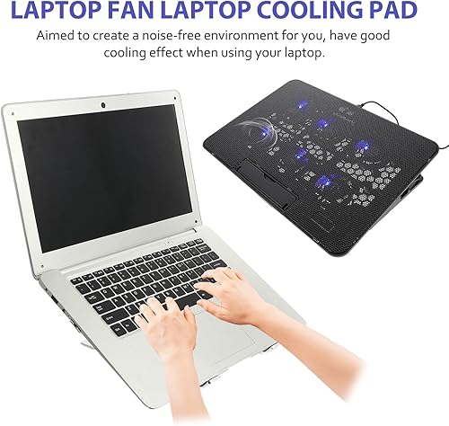 Vista 7 de HOMSFOU Almohadilla de refrigeración para laptop con 6 ventiladores, soporte de enfriamiento silencioso para portátiles de 15.6 pulgadas, soporte