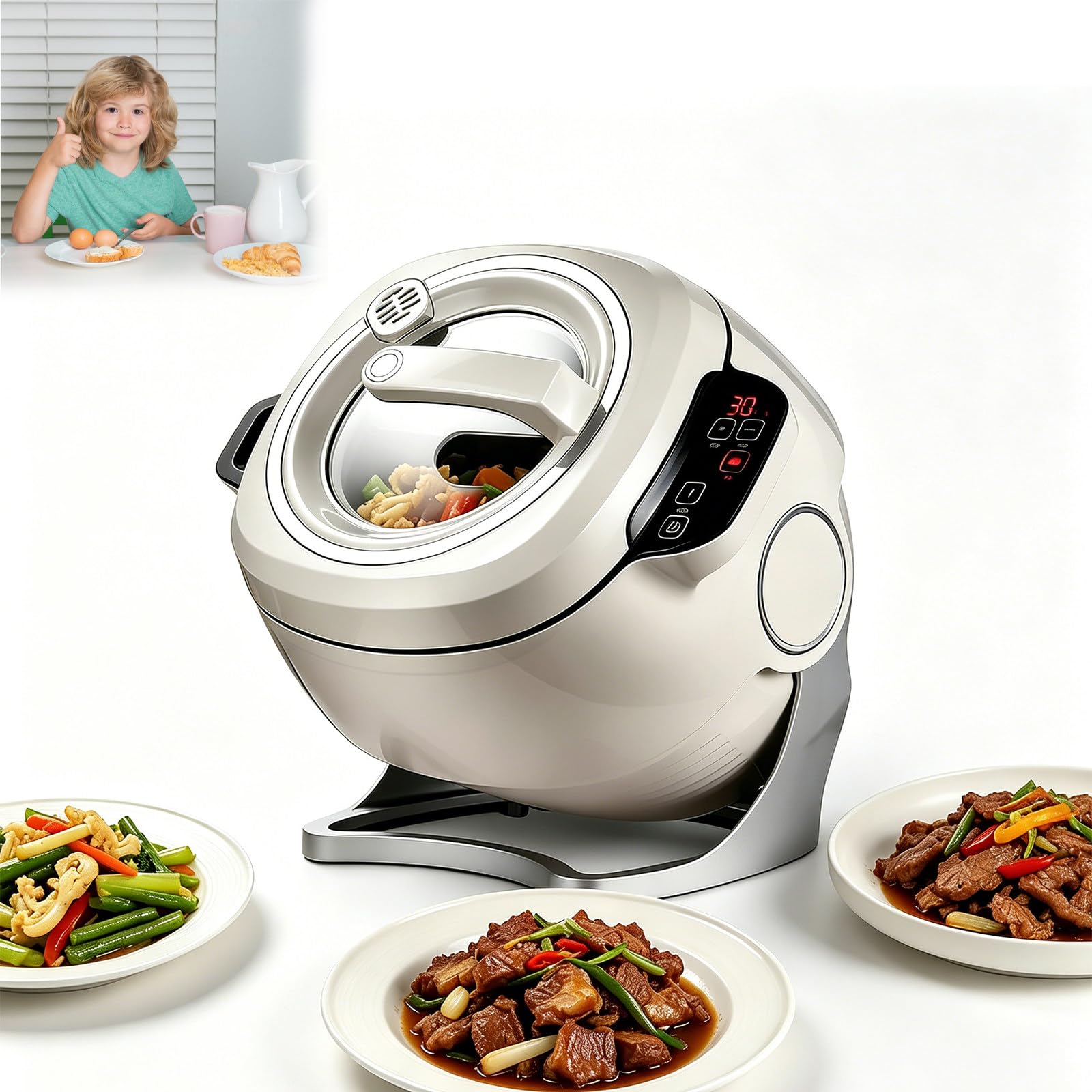 ORIDLECTAL Automatic Stir Fry Robot & Smart Stir Fry Machine – Hands-Free, One-Click Start, Electric Induction, 2000W, for Stir Frying, Stewing, Cooking, Smokeless Kitchen
