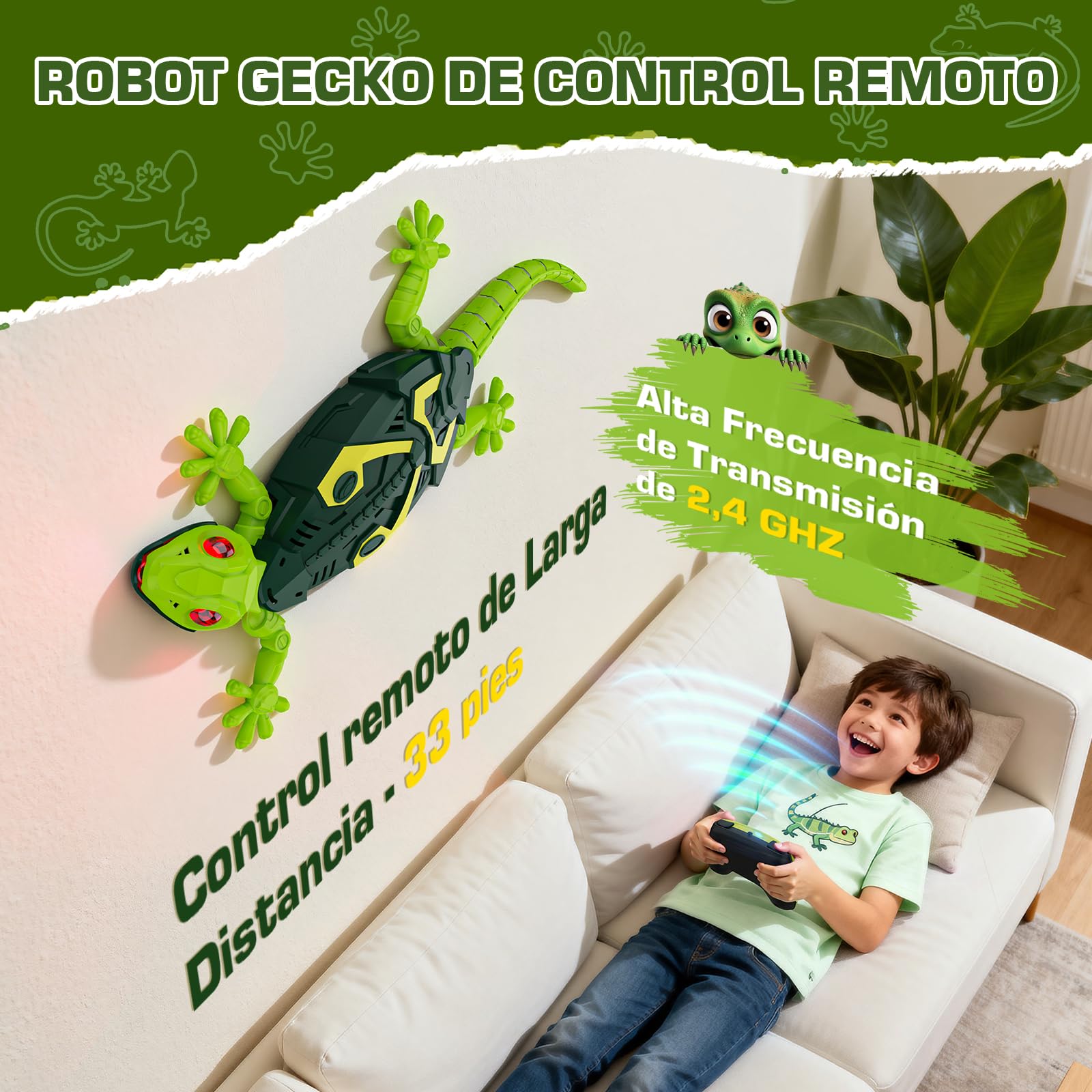 Gecko-Kletterroboter, Ferngesteuerter Gecko für Kinder, klettert an Wänden und Decken, LED-Augen,realistische Bewegungen, geeignet Jungen und Mädchen ab 3-8 Jahren