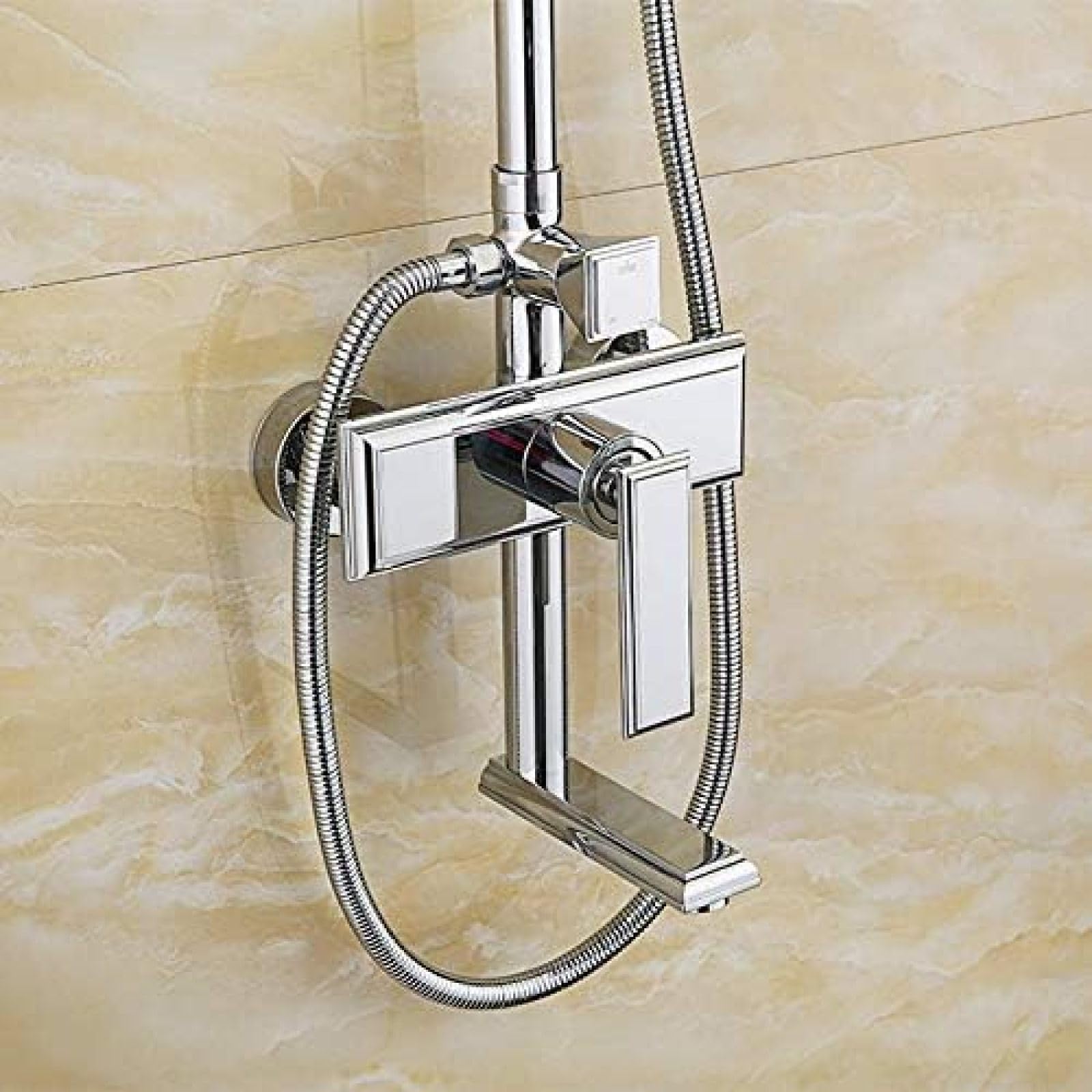 Grifo De Ducha Wieoc, Montaje En Pared De Latón Cromado, Juego De Ducha De Lluvia Grande Cuadrado, Grifo Mezclador De Bañera De Mano Con Altura Ajustable Para Baño