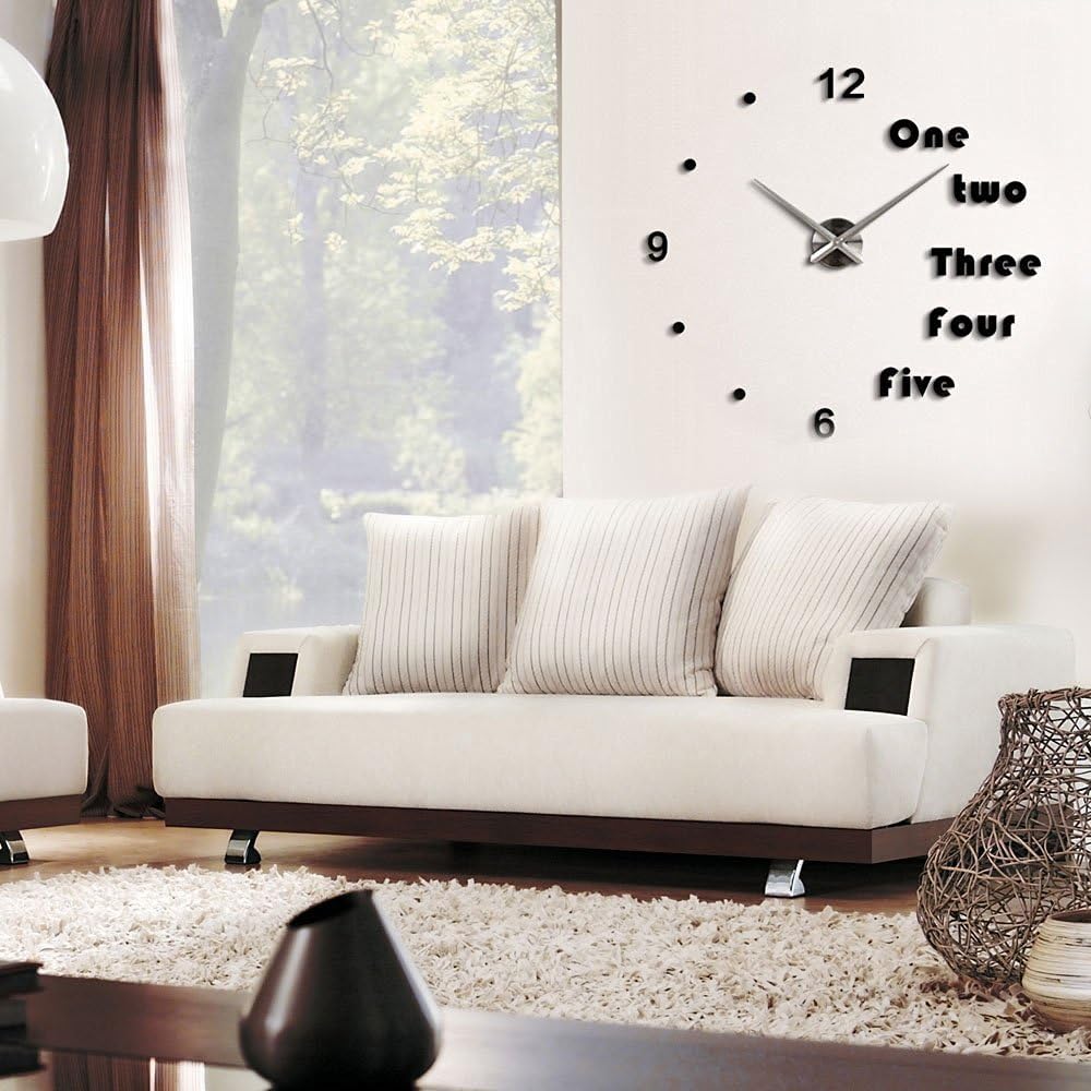 Modern 3D Frameless Large Wall Clock Style Watches Wall Sticker DIY Room Home Decorations - Black