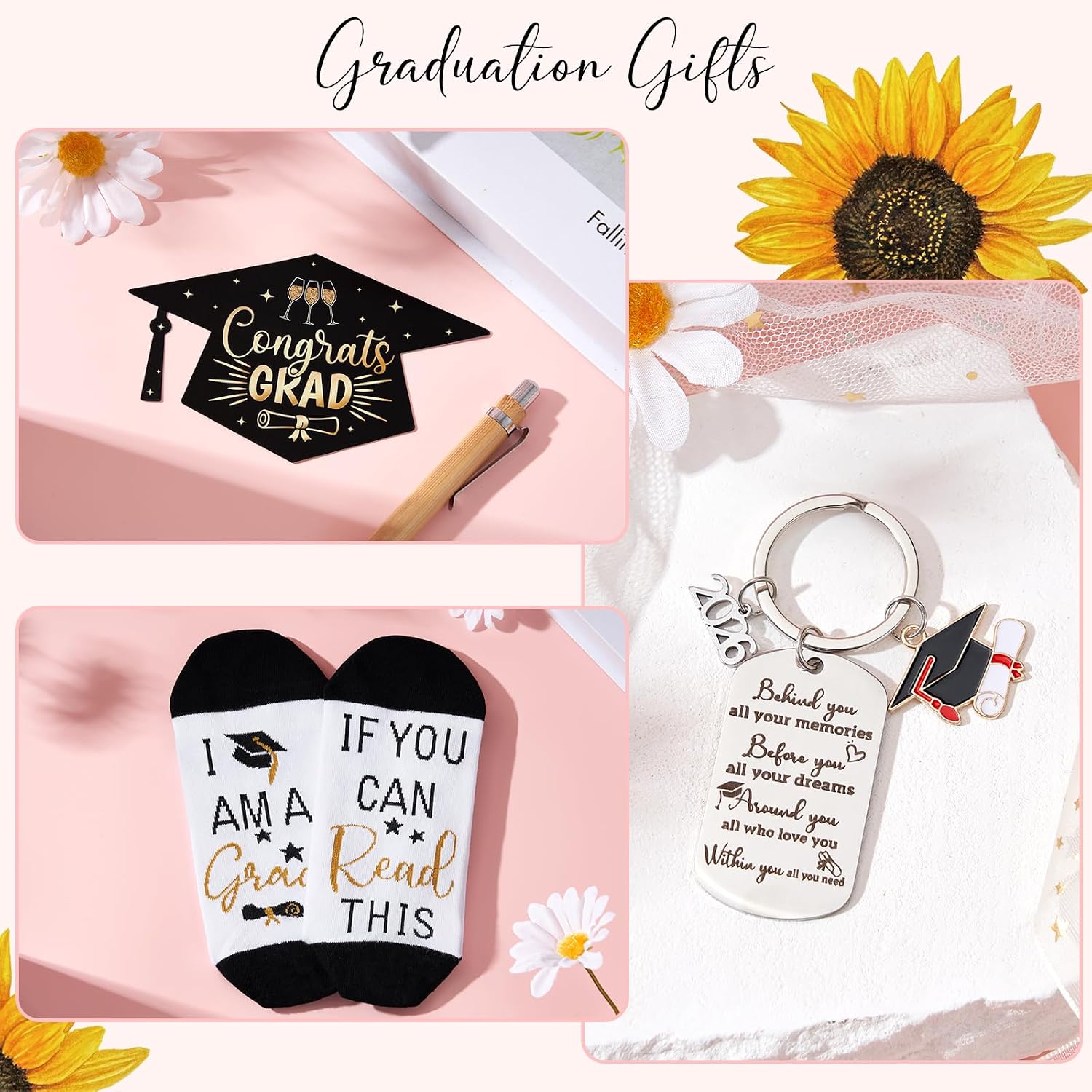 UAREHIBY 2026 Graduation Gifts,Congrats Grad Gifts for Women,Sunflower Inspirational Graduation Gift for Girls Her,College High School Gift for Daughter Sister Friend with Tote Bag