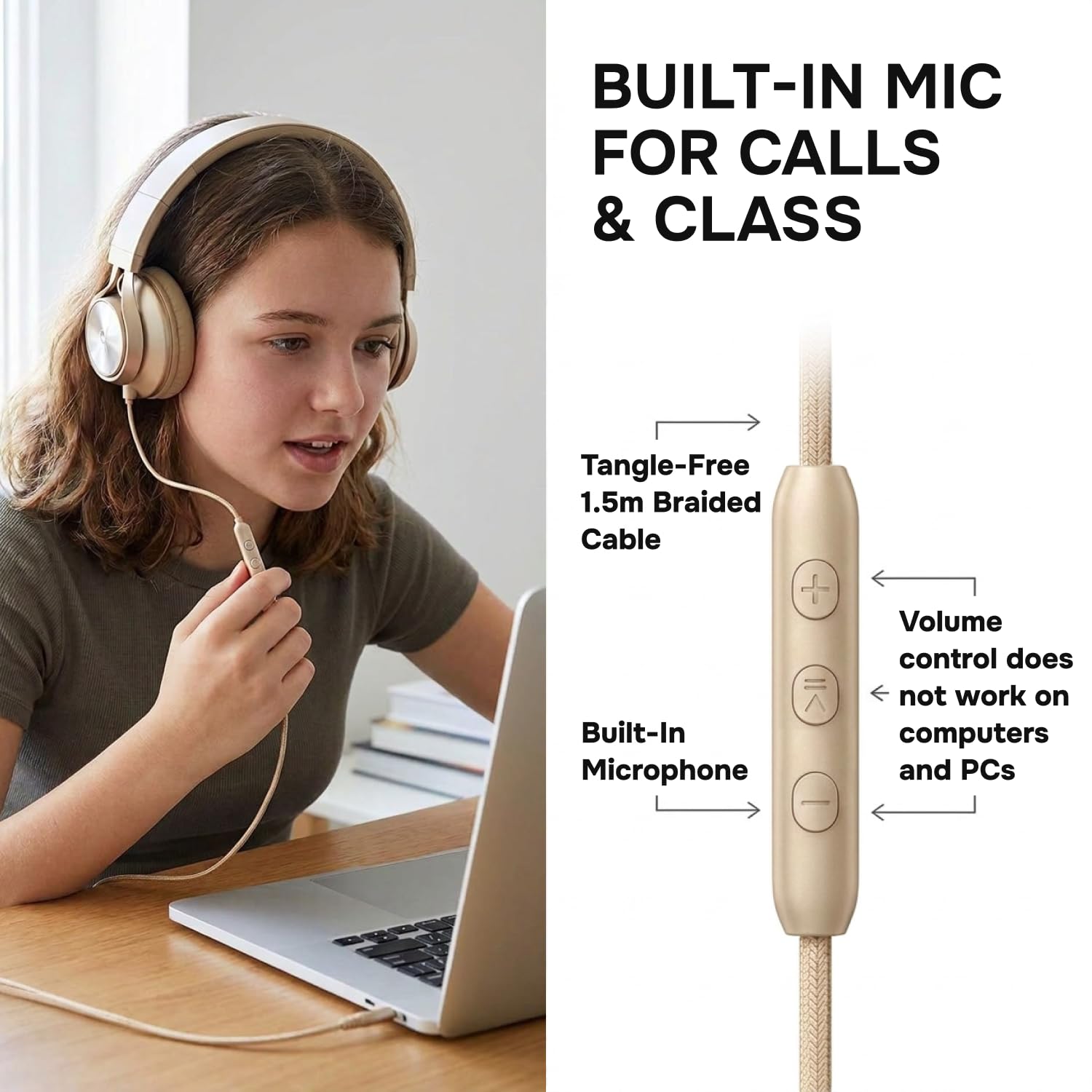 ARTIX CL750 Casque supra-auriculaire filaire avec micro et contrôle du volume — Casque supra-auriculaire filaire à isolation phonique avec microphone pour ordinateur portable et ordinateur, casque à